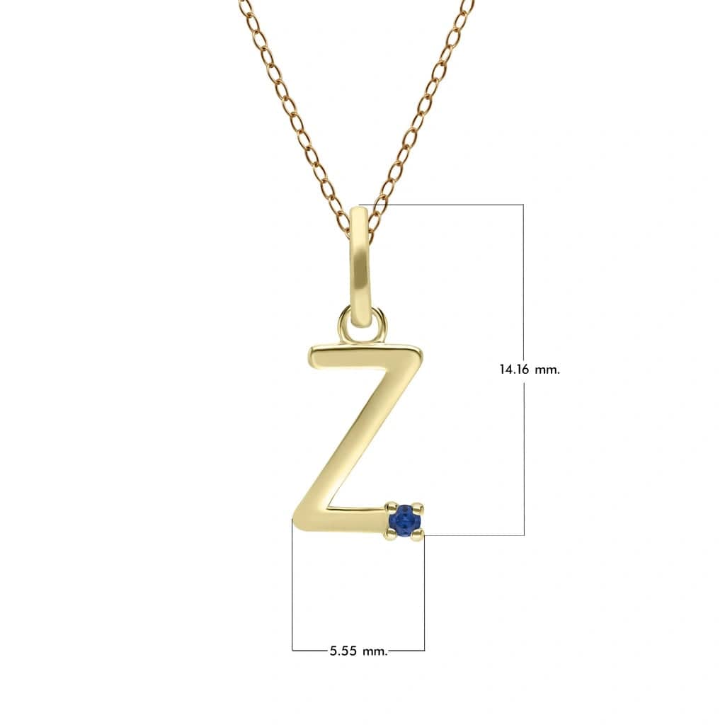 Anfangsbuchstaben-Halskette mit blauem Saphir aus 9-karätigem Gelbgold
