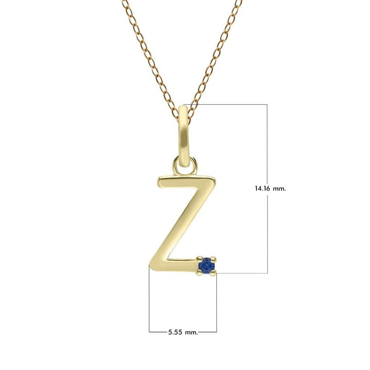 Anfangsbuchstaben-Halskette mit blauem Saphir aus 9-karätigem Gelbgold