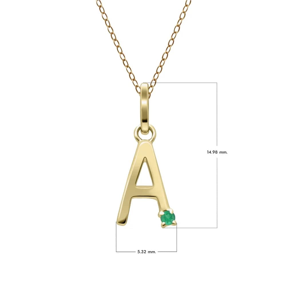 Anfangs-Smaragd-Buchstaben-Halskette aus 9 Karat Gelbgold