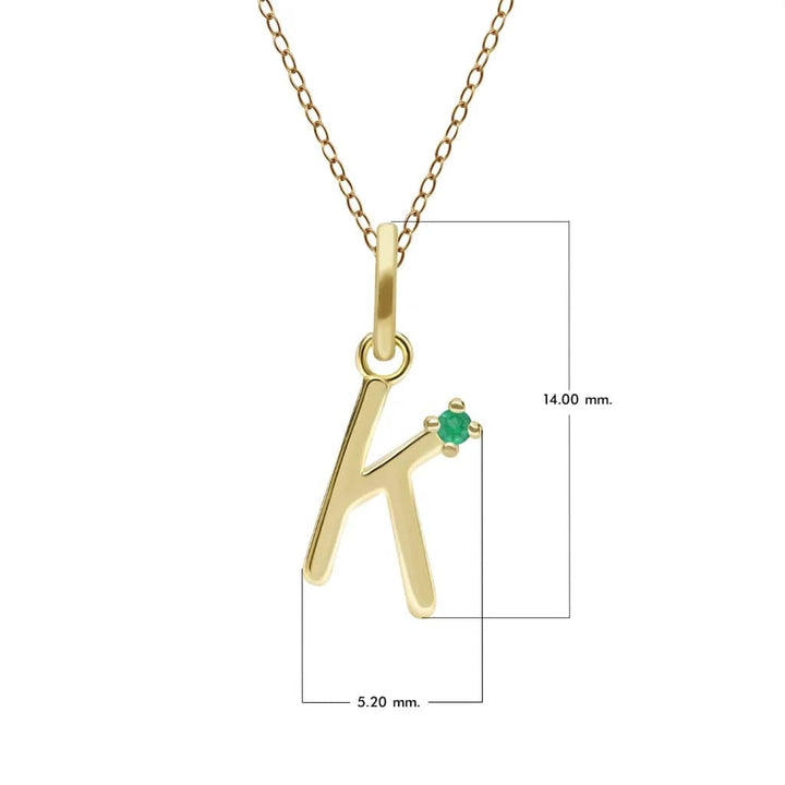 Anfangs-Smaragd-Buchstaben-Halskette aus 9 Karat Gelbgold
