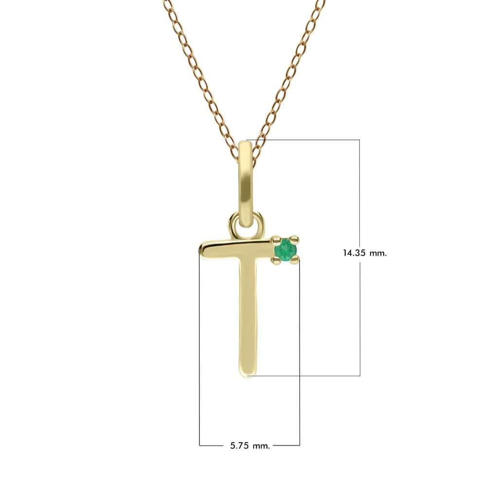 Anfangs-Smaragd-Buchstaben-Halskette aus 9 Karat Gelbgold