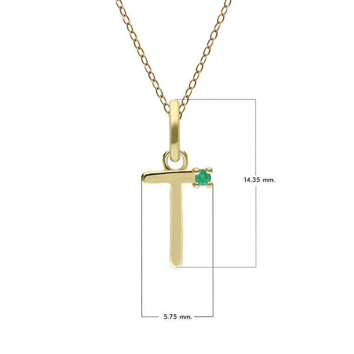Anfangs-Smaragd-Buchstaben-Halskette aus 9 Karat Gelbgold