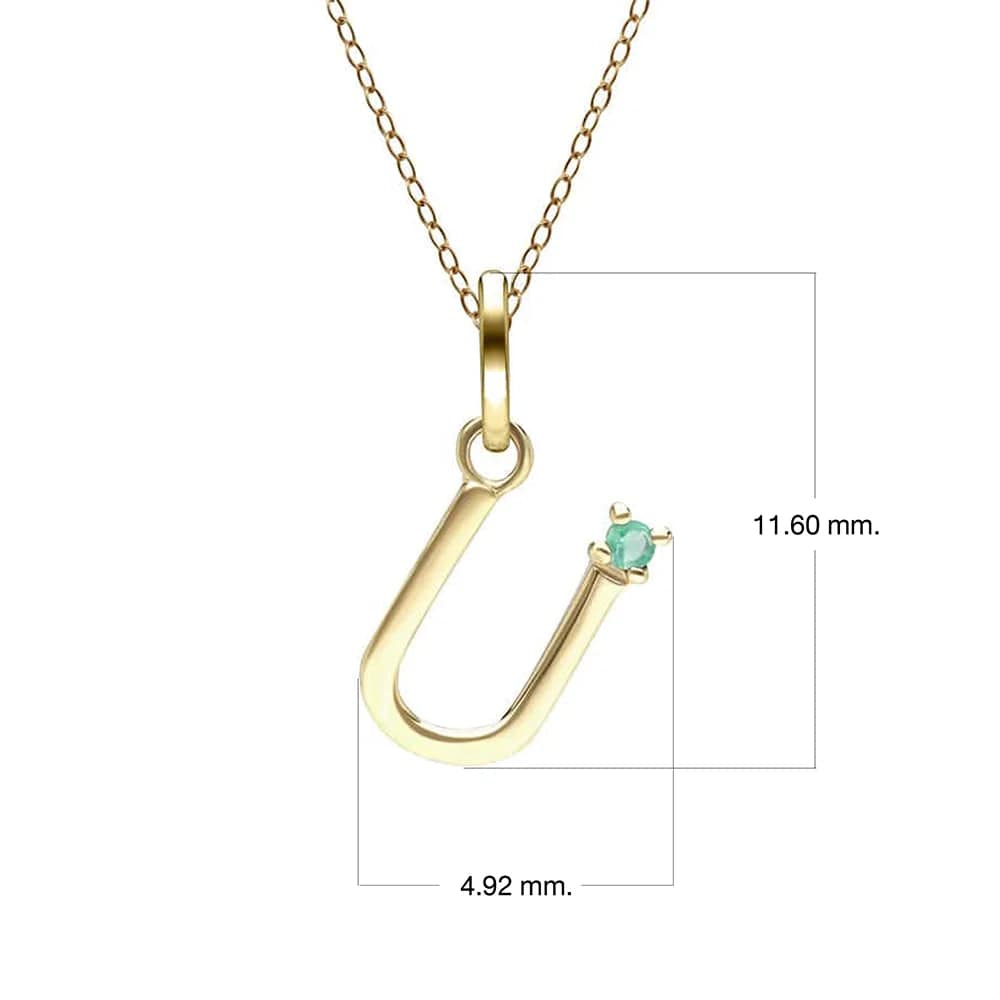 Anfangs-Smaragd-Buchstaben-Halskette aus 9 Karat Gelbgold