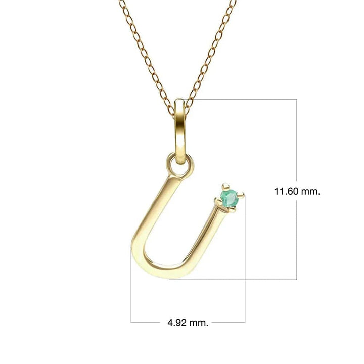 Anfangs-Smaragd-Buchstaben-Halskette aus 9 Karat Gelbgold