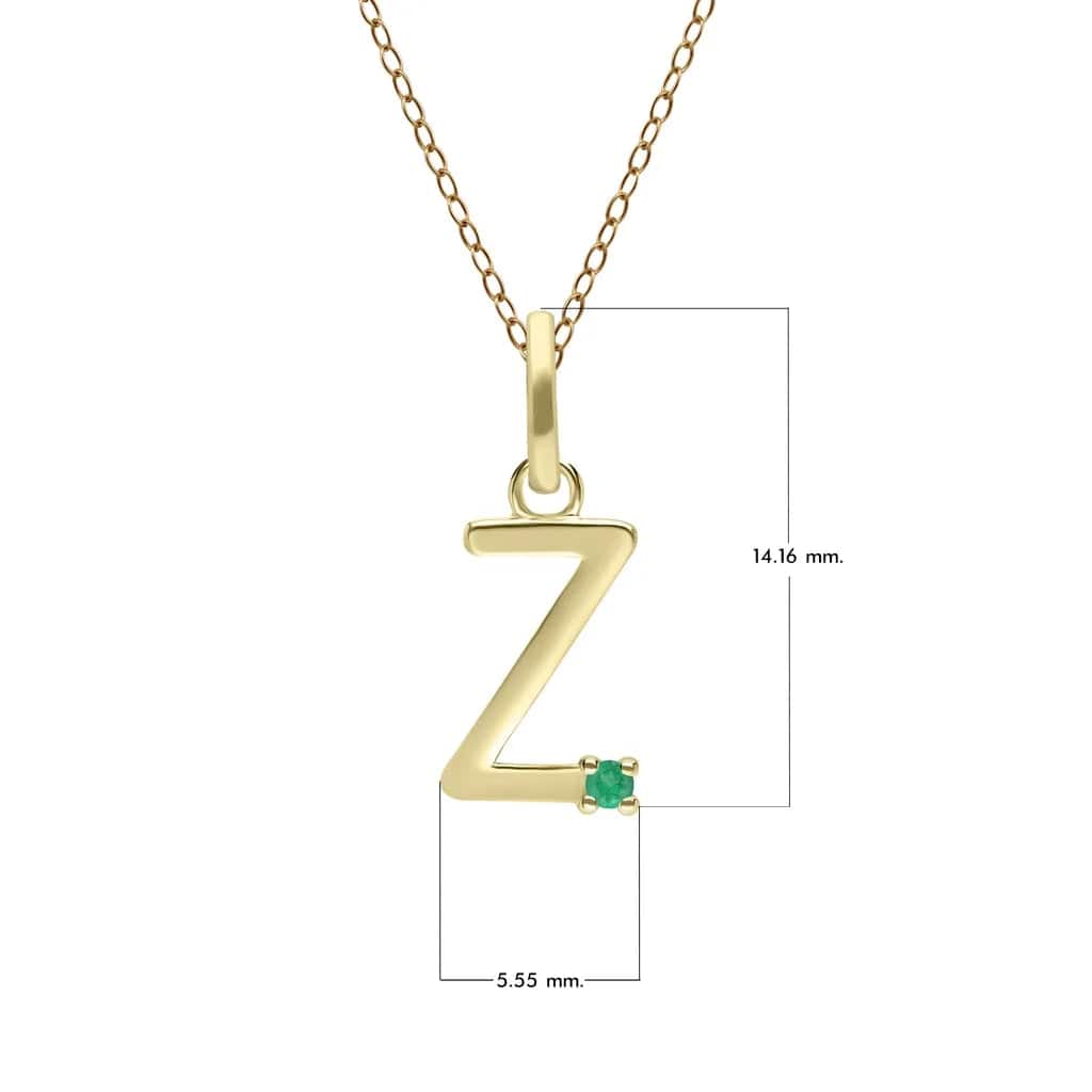 Anfangs-Smaragd-Buchstaben-Halskette aus 9 Karat Gelbgold