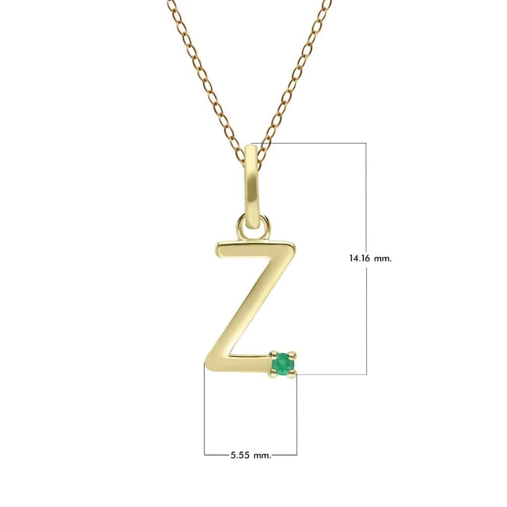 Anfangs-Smaragd-Buchstaben-Halskette aus 9 Karat Gelbgold