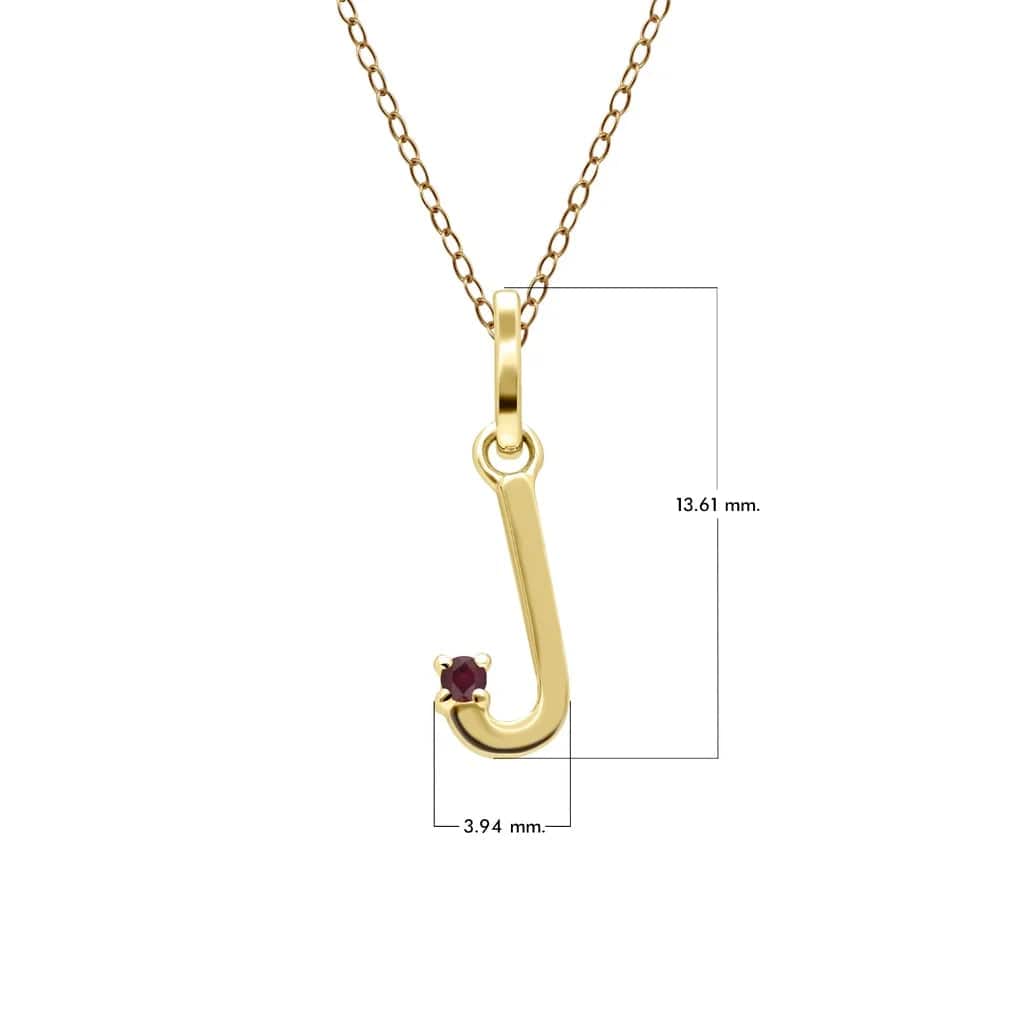 Anfangs-Rubin-Buchstaben-Halskette aus 9 Karat Gelbgold