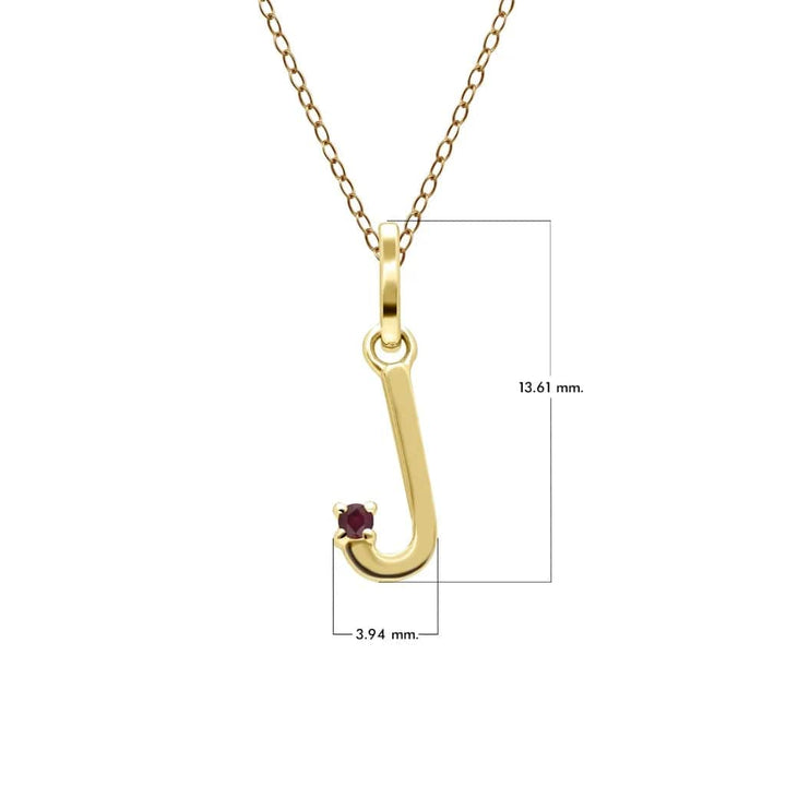 Anfangs-Rubin-Buchstaben-Halskette aus 9 Karat Gelbgold