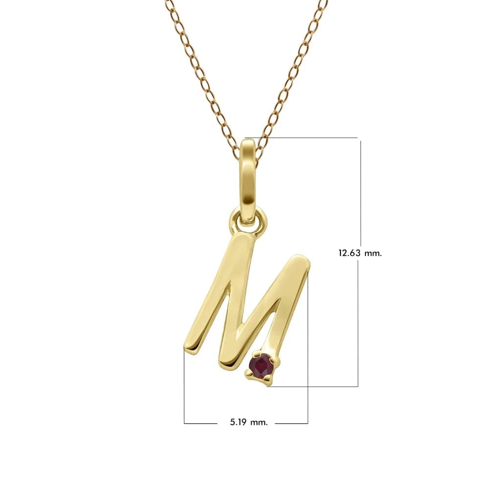 Anfangs-Rubin-Buchstaben-Halskette aus 9 Karat Gelbgold