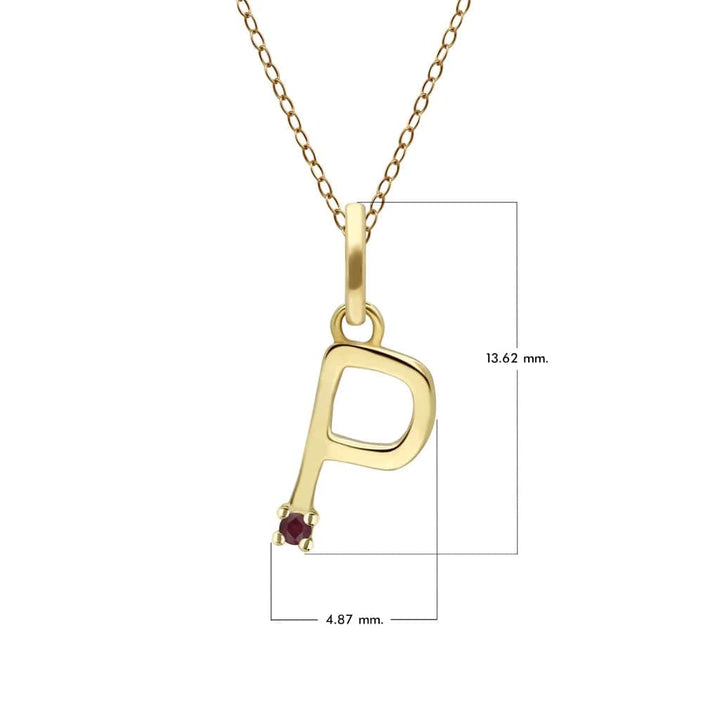 Anfangs-Rubin-Buchstaben-Halskette aus 9 Karat Gelbgold
