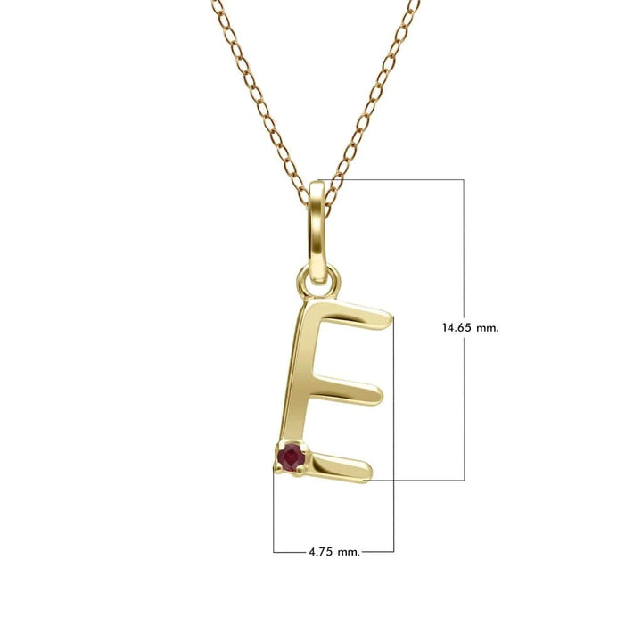 Anfangs-Rubin-Buchstaben-Halskette aus 9 Karat Gelbgold