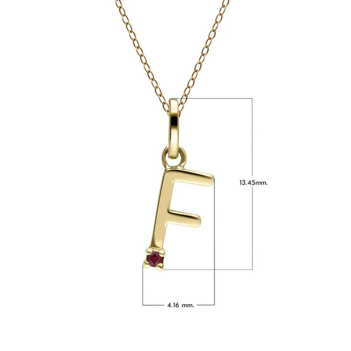 Anfangs-Rubin-Buchstaben-Halskette aus 9 Karat Gelbgold