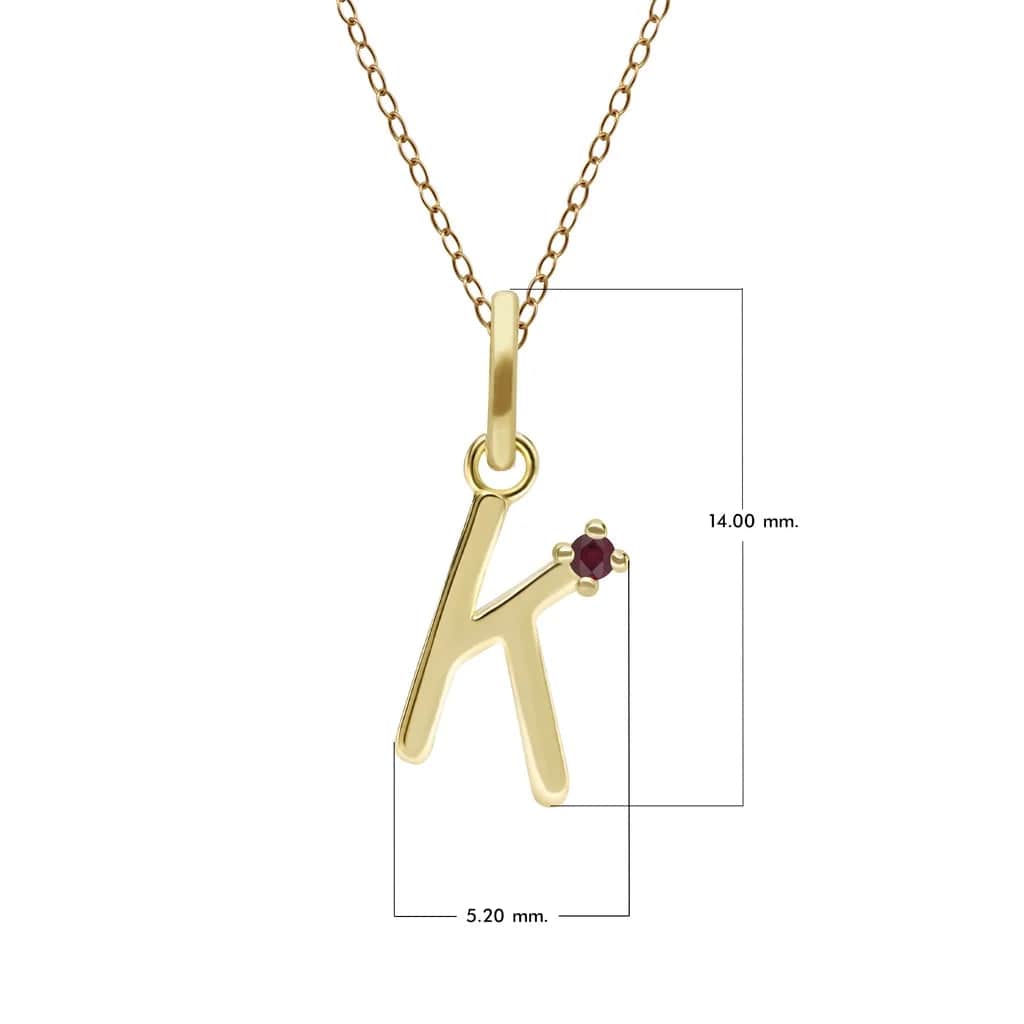 Anfangs-Rubin-Buchstaben-Halskette aus 9 Karat Gelbgold