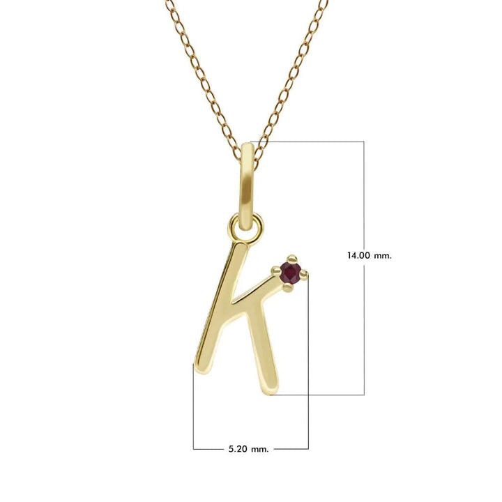 Anfangs-Rubin-Buchstaben-Halskette aus 9 Karat Gelbgold