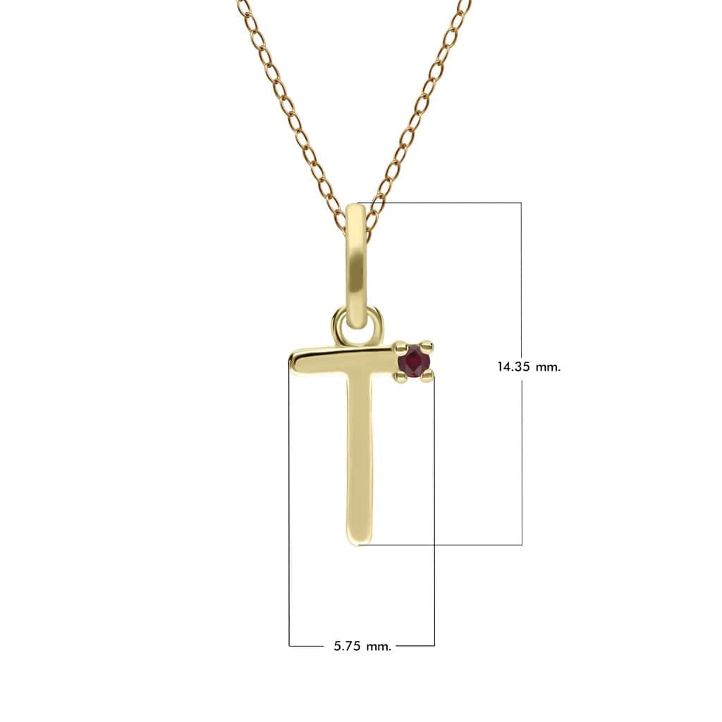 Anfangs-Rubin-Buchstaben-Halskette aus 9 Karat Gelbgold