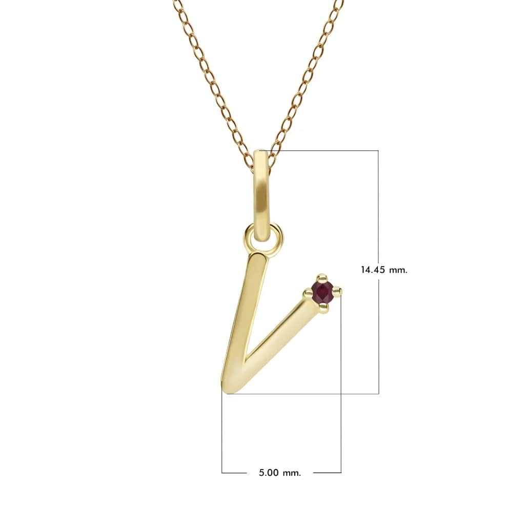 Anfangs-Rubin-Buchstaben-Halskette aus 9 Karat Gelbgold