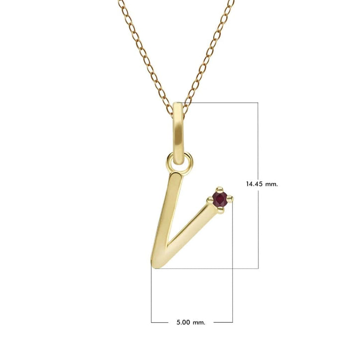 Anfangs-Rubin-Buchstaben-Halskette aus 9 Karat Gelbgold