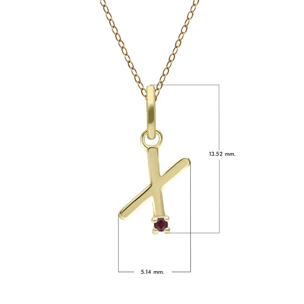 Anfangs-Rubin-Buchstaben-Halskette aus 9 Karat Gelbgold