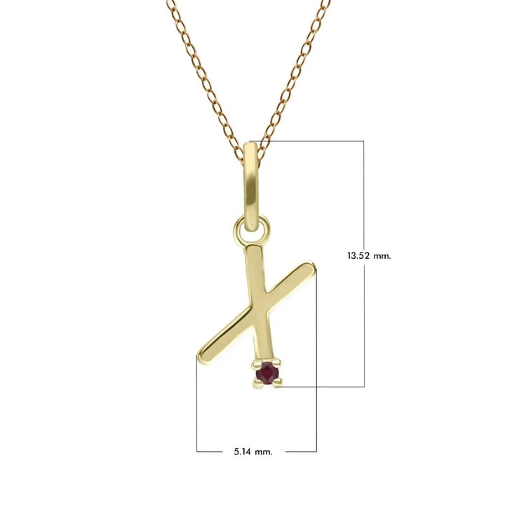 Anfangs-Rubin-Buchstaben-Halskette aus 9 Karat Gelbgold