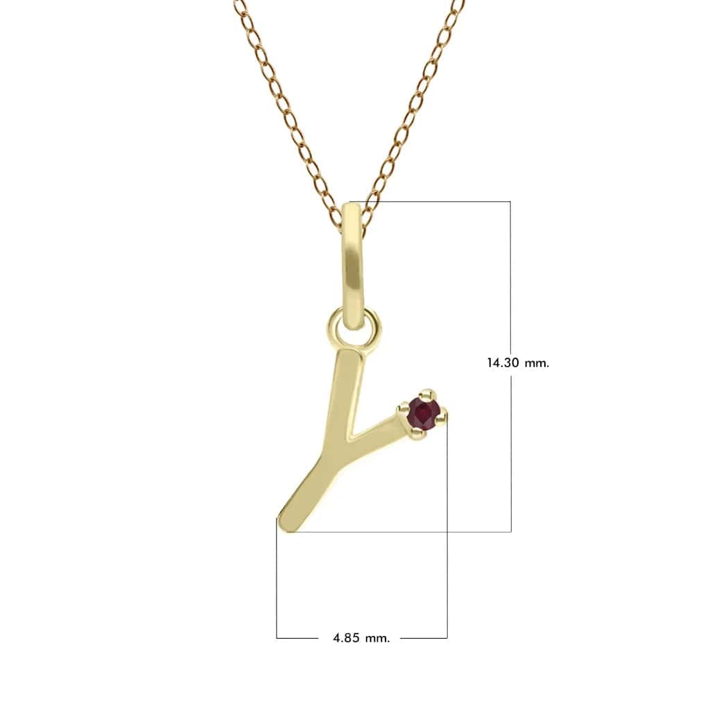 Anfangs-Rubin-Buchstaben-Halskette aus 9 Karat Gelbgold
