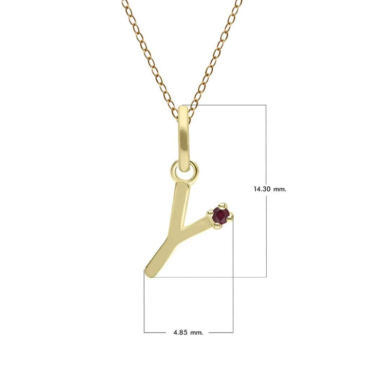 Anfangs-Rubin-Buchstaben-Halskette aus 9 Karat Gelbgold