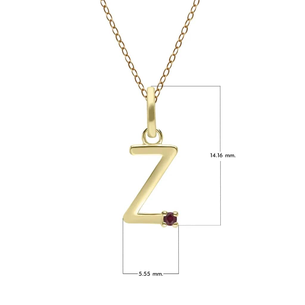 Anfangs-Rubin-Buchstaben-Halskette aus 9 Karat Gelbgold