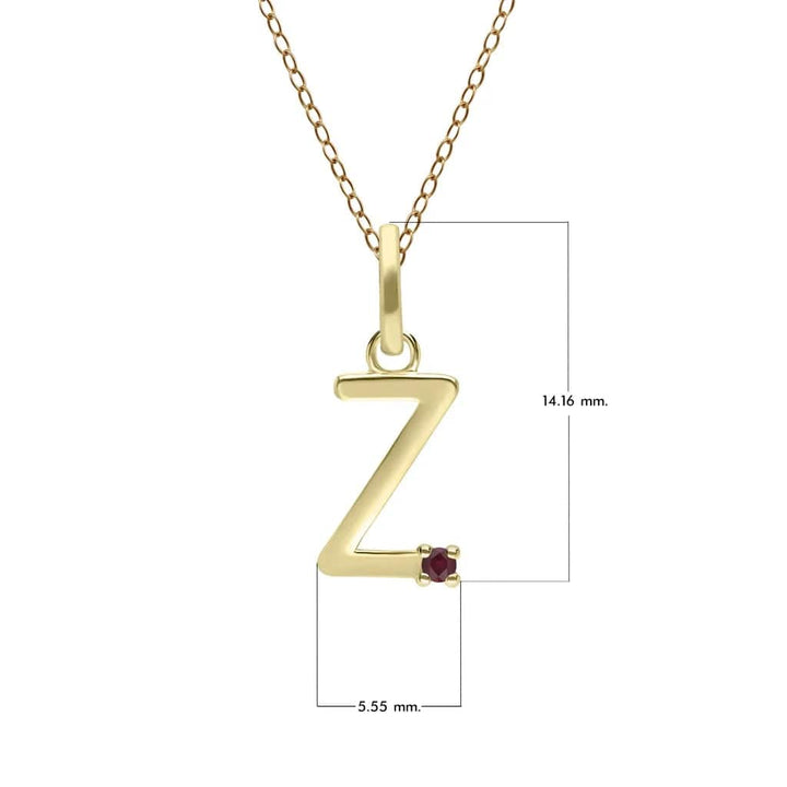 Anfangs-Rubin-Buchstaben-Halskette aus 9 Karat Gelbgold