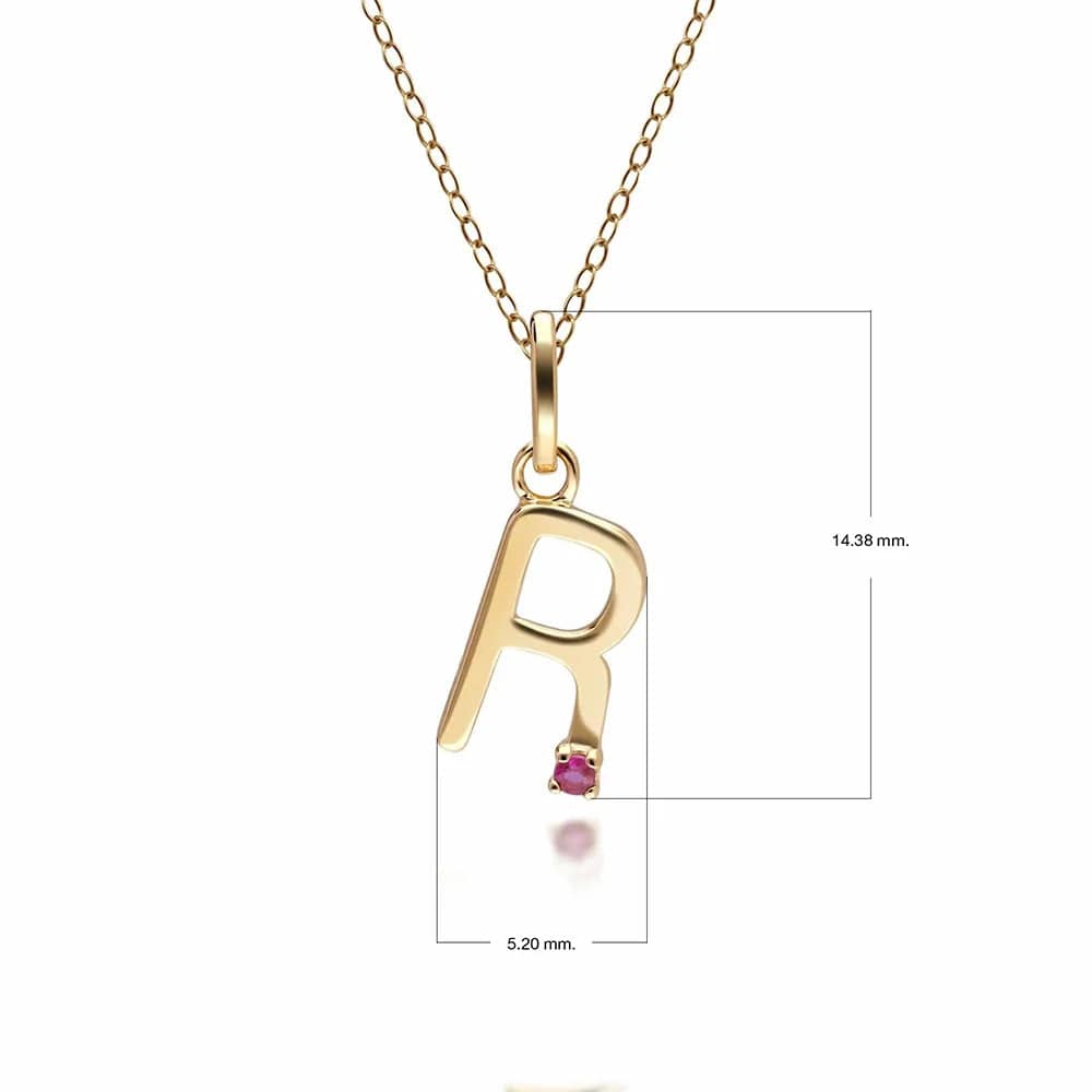 Anfangs-Rubin-Buchstaben-Halskette aus 9 Karat Gelbgold