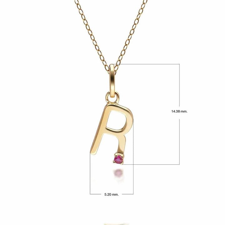 Anfangs-Rubin-Buchstaben-Halskette aus 9 Karat Gelbgold