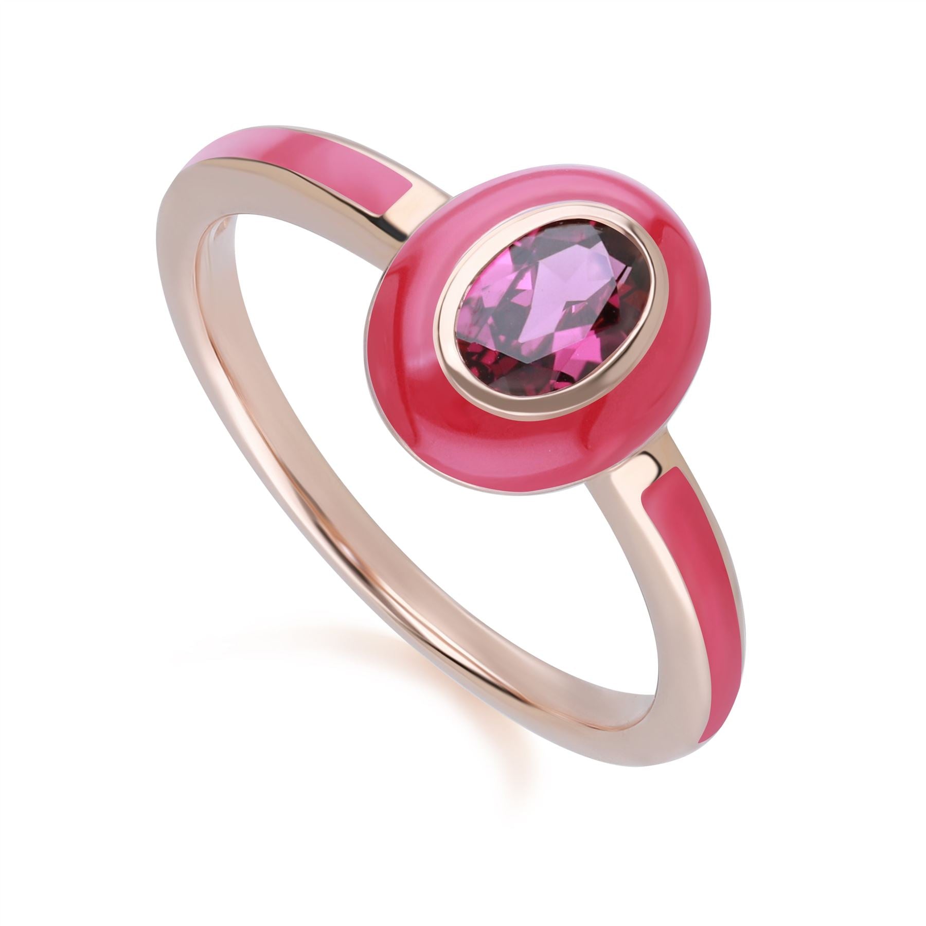 253R710590925 Siberian Waltz Pink Enamel & Oval Rhodolite Ring in Rose Gold Plated Sterling Silver Front