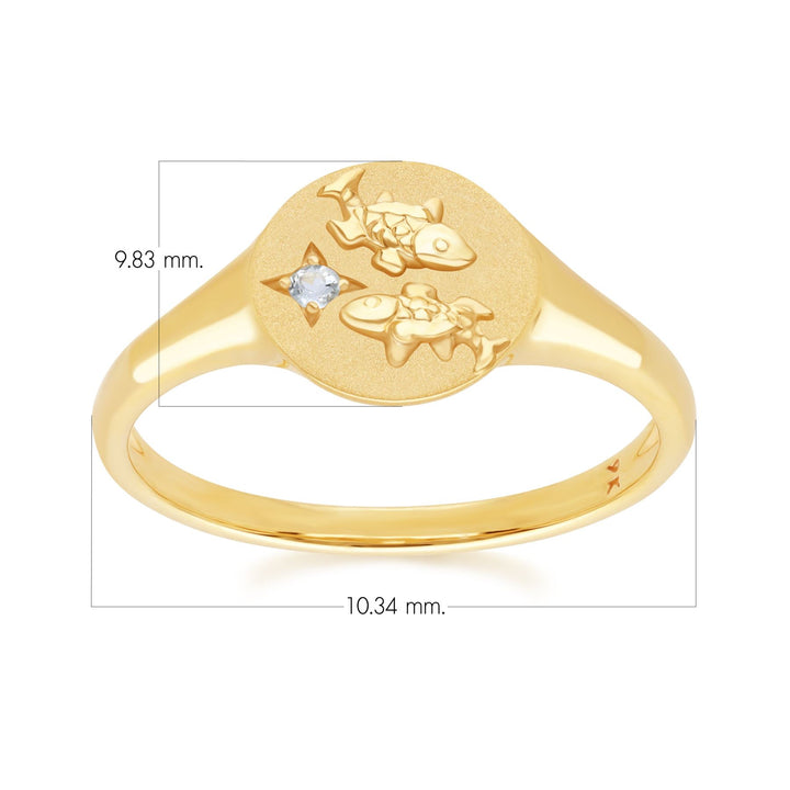 Zodiac Aquamarine Pisces Signet Ring In 9ct Yellow GoldDimensions  135R2081019