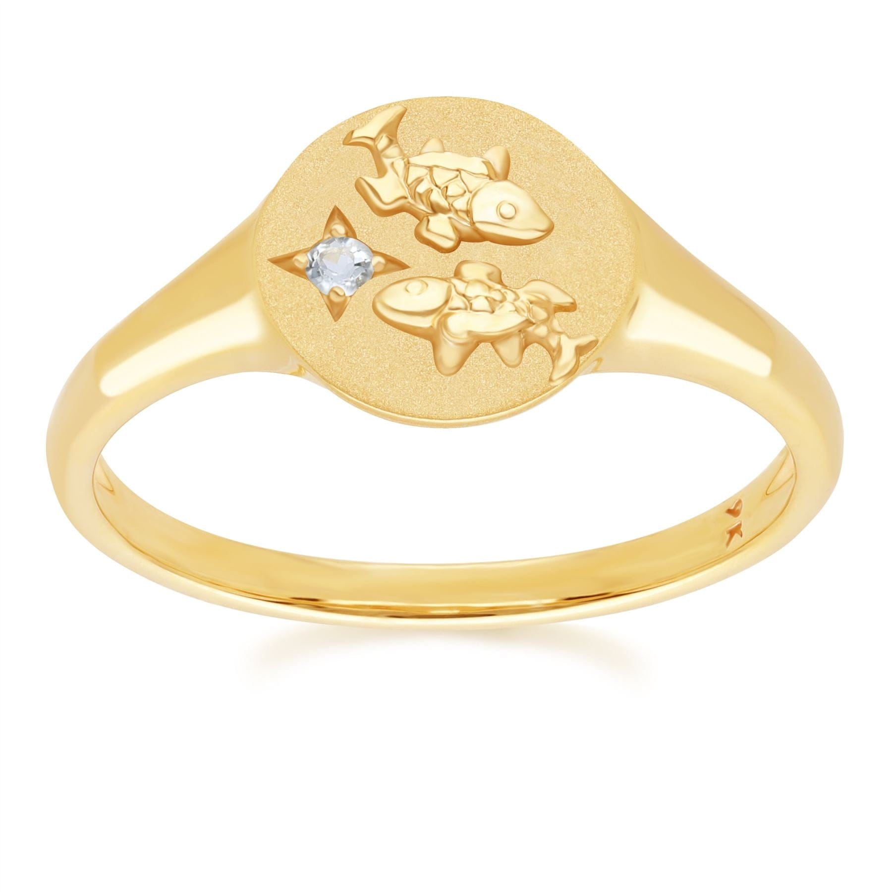 Zodiac Aquamarine Pisces Signet Ring In 9ct Yellow GoldFront  135R2081019