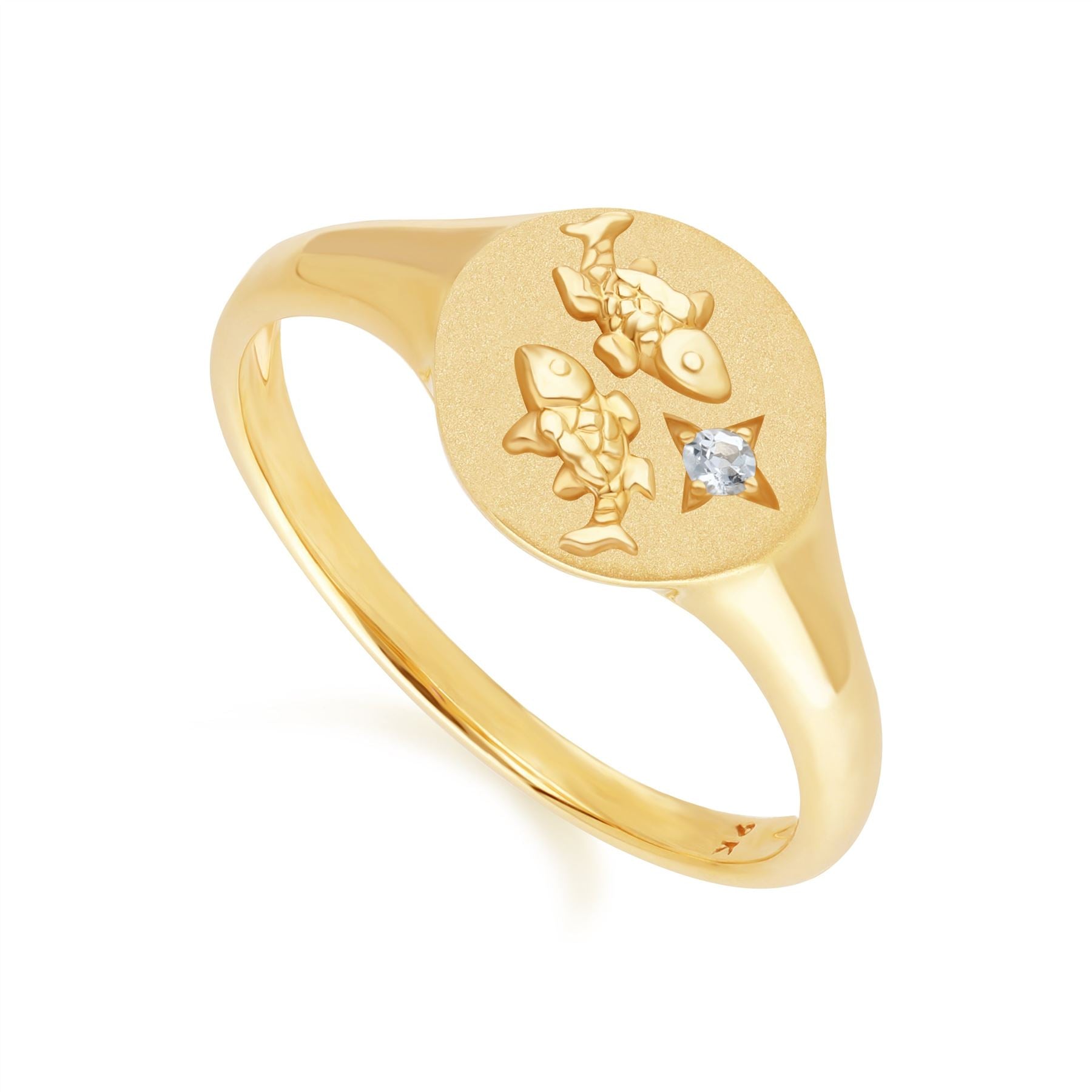 Zodiac Aquamarine Pisces Signet Ring In 9ct Yellow GoldSide  135R2081019