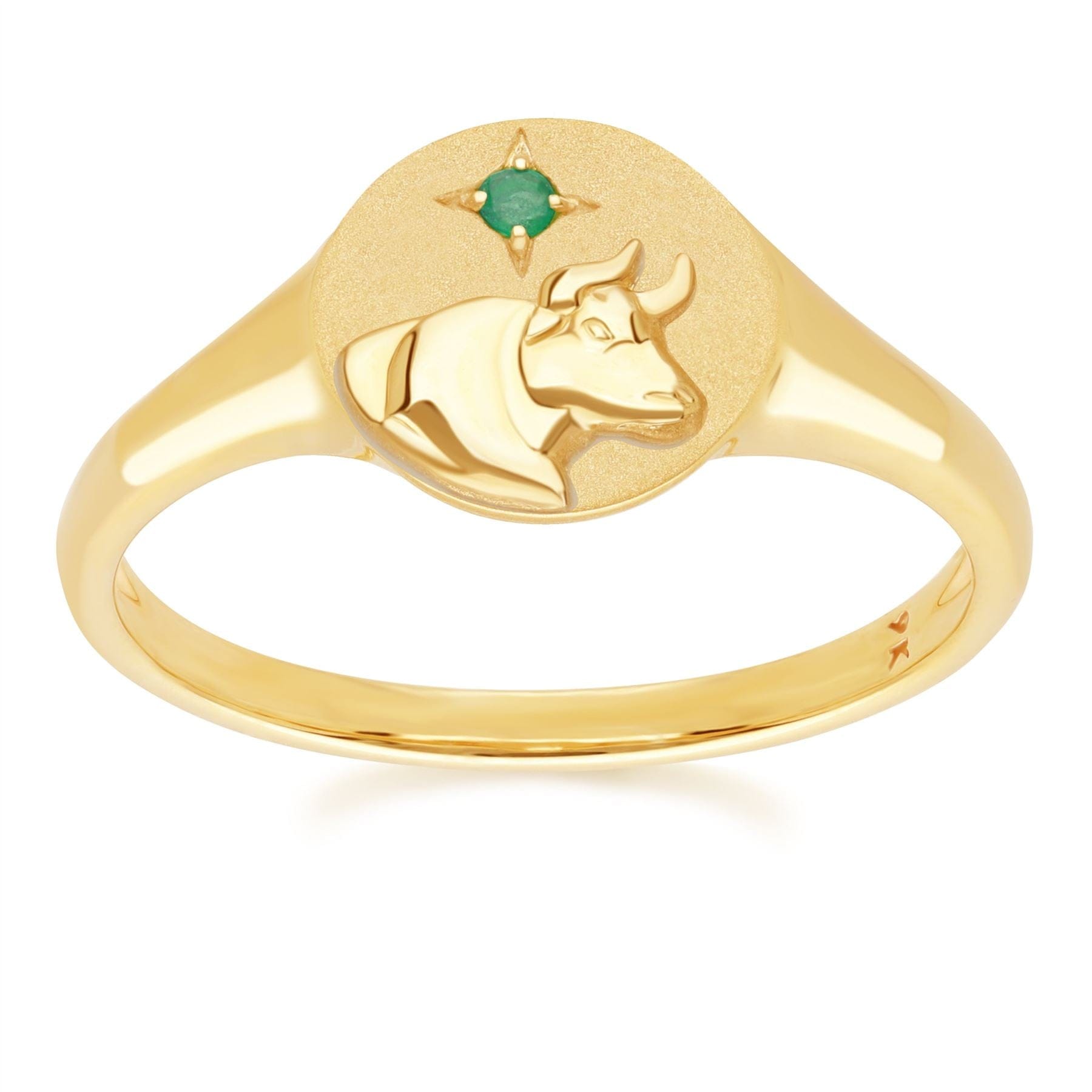 "Zodiac Emerald Taurus Signet Ring In 9ct Yellow GoldFront  135R2083019