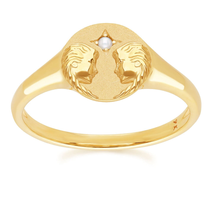 Zodiac Freshwater Pearl Gemini Signet Ring In 9ct Yellow GoldFront  135R2084019