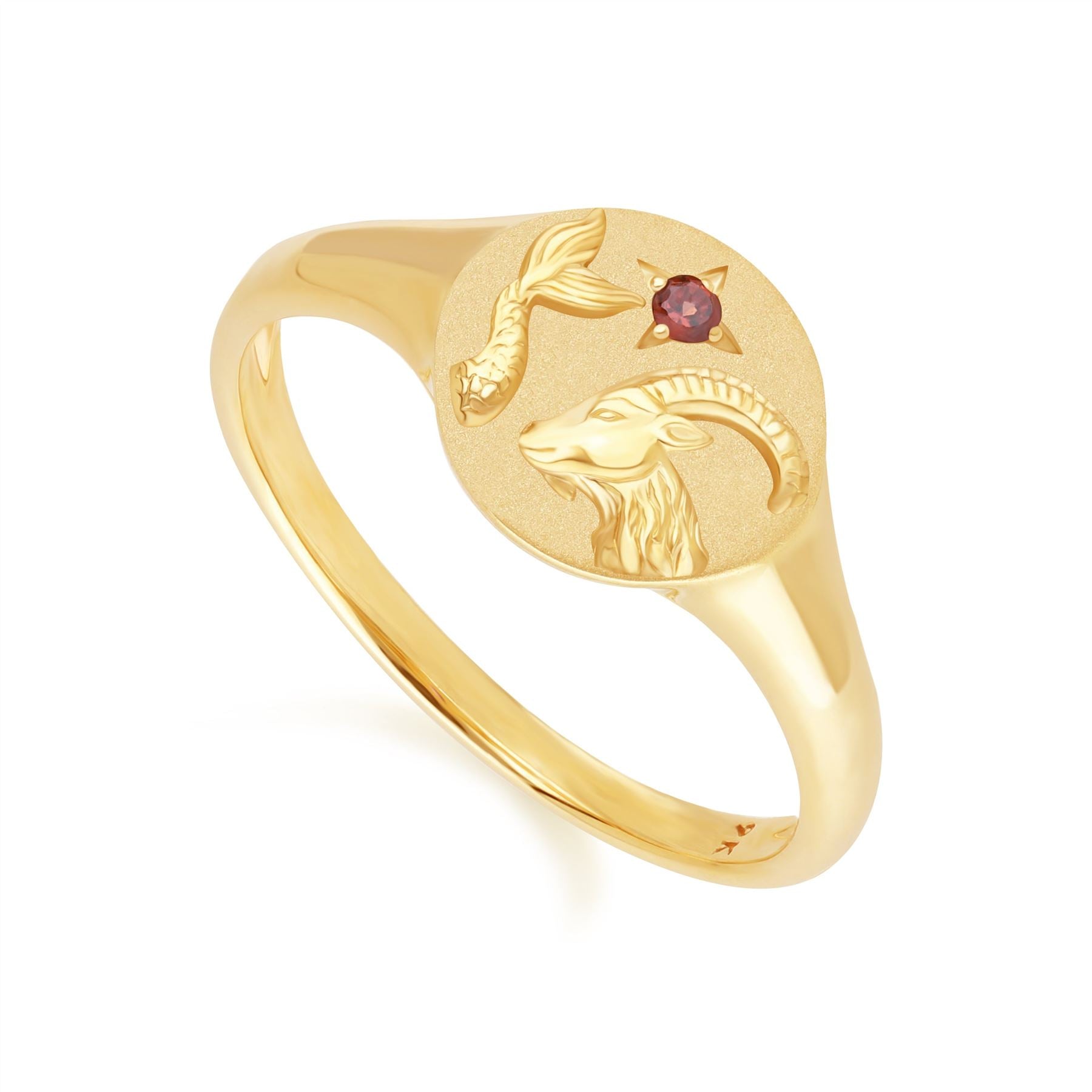 Zodiac Garnet Capricorn Signet Ring In 9ct Yellow GoldSide  135R2079019