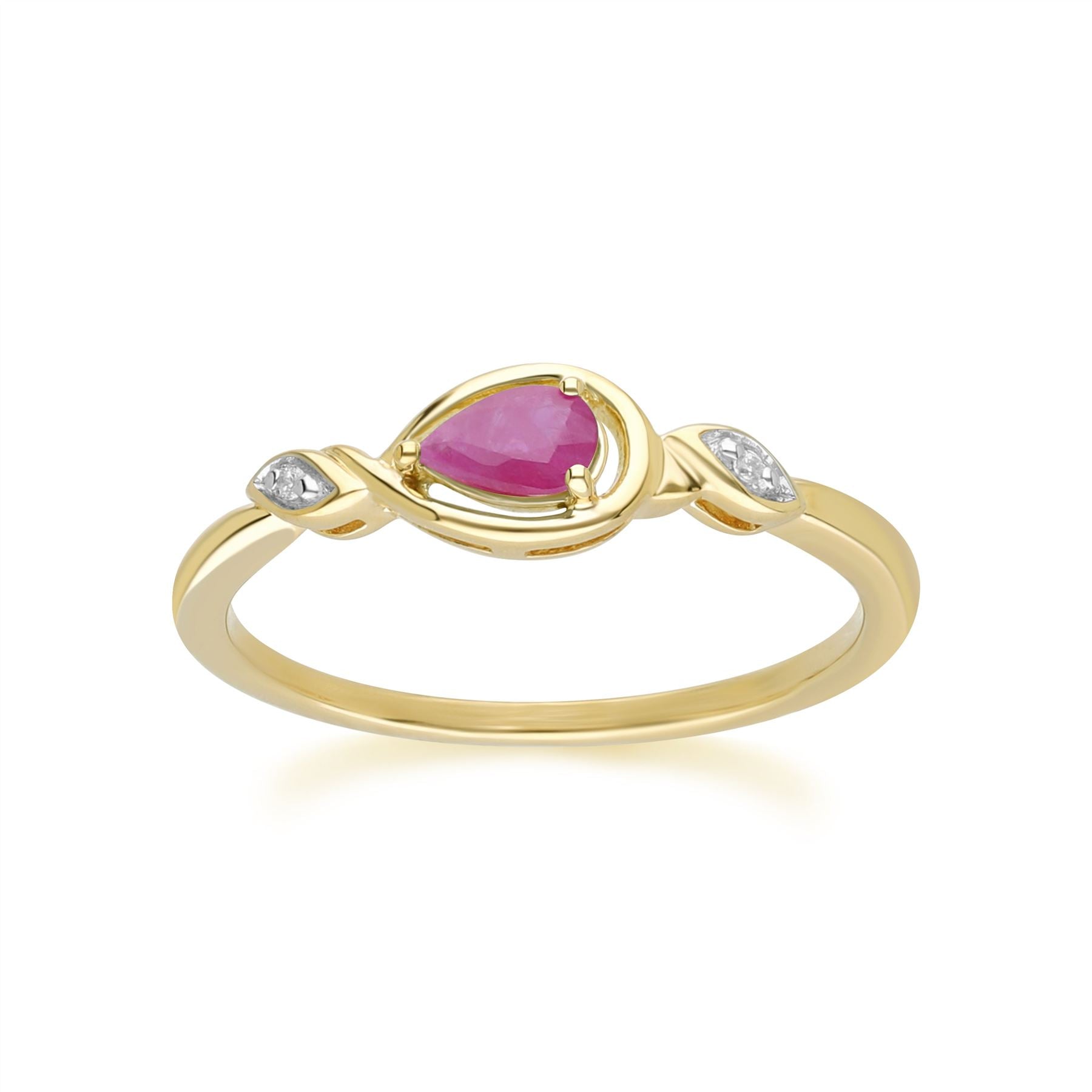 Classic Pear Ruby & Diamond Ring In 9ct Yellow Gold