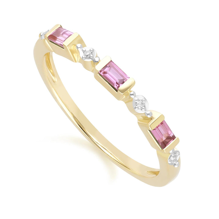 Classic Pink Tourmaline & Diamond Eternity Ring in 9ct Yellow Gold