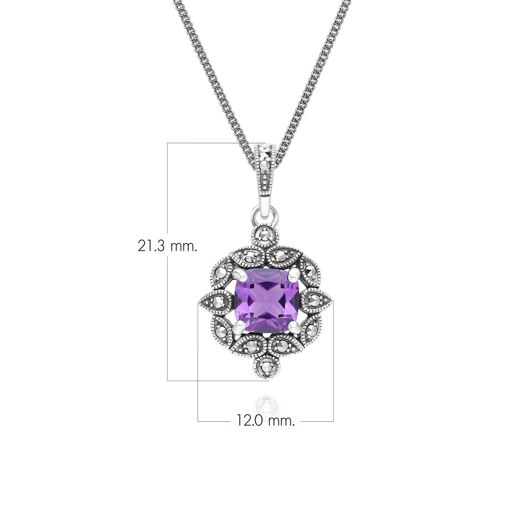 Halskette mit Amethyst- und Markasit-Anhänger im Art-Deco-Stil aus Sterlingsilber