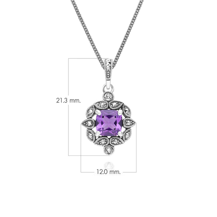 Halskette mit Amethyst- und Markasit-Anhänger im Art-Deco-Stil aus Sterlingsilber