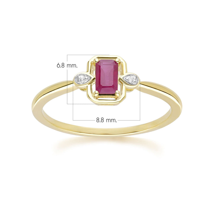 Klassischer Rubin-Baguette- und Diamantring aus 9 Karat Gelbgold