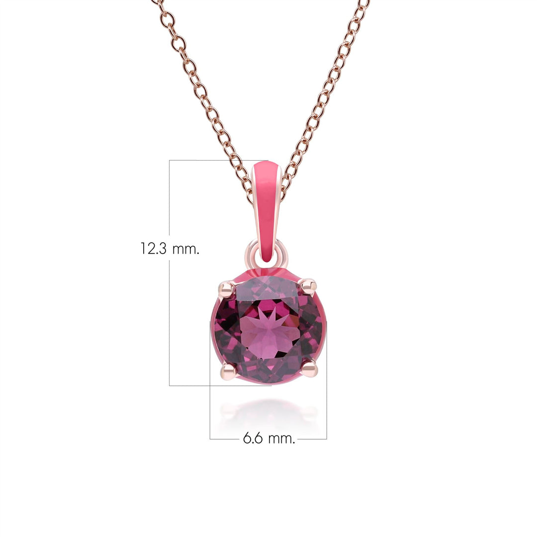 Siberian Waltz Halskette mit rosa Emaille- und rundem Rhodolith-Anhänger aus Roségold-Vermeil