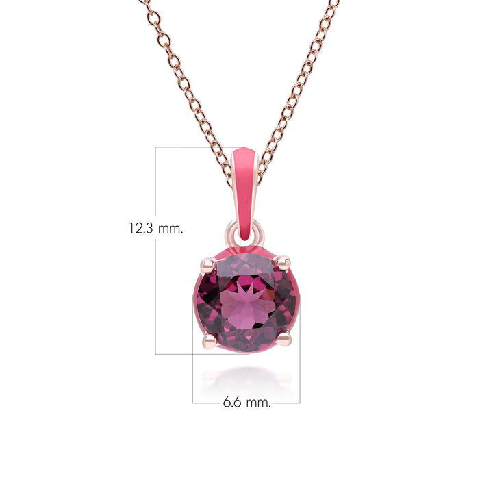 Siberian Waltz Halskette mit rosa Emaille- und rundem Rhodolith-Anhänger aus Roségold-Vermeil