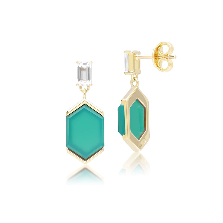 Grand Deco Sechseck-Tropfenohrringe aus Chalcedon und Topas in Gold Vermeil