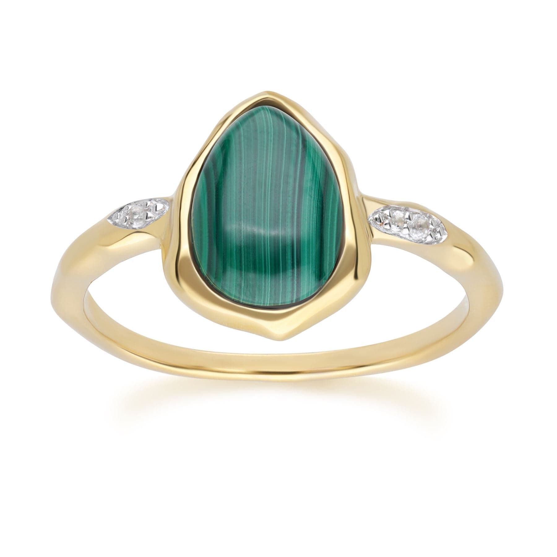 253R710201925 Irregular Malachite & Topaz Ring In 18ct Gold Plated SterlIng Silver Front