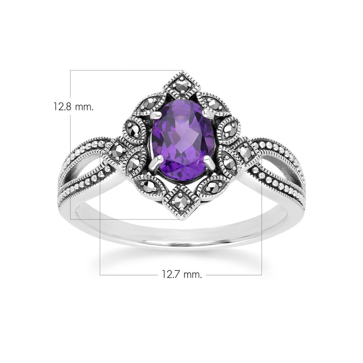 Ovaler Amethyst- und Markasitring im Art-Deco-Stil aus Sterlingsilber