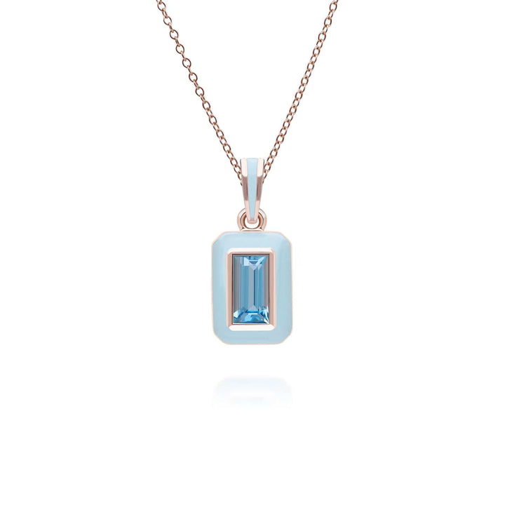253P335501925 Siberian Waltz Blue Enamel & Swiss Blue Topaz Pendant In 18ct Rose Gold Plated Sterling Silver Front