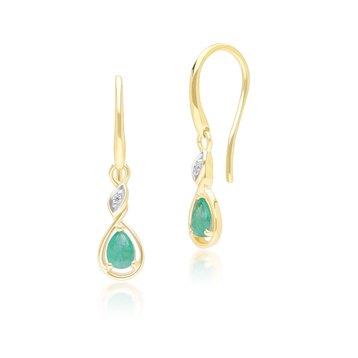 Klassische Tropfenohrringe mit Smaragd und Diamanten aus 9 Karat Gelbgold