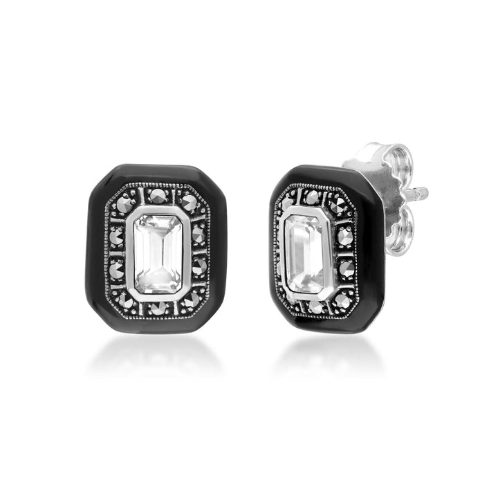 Ohrstecker im Art-Deco-Stil mit weißem Topas und Markasit