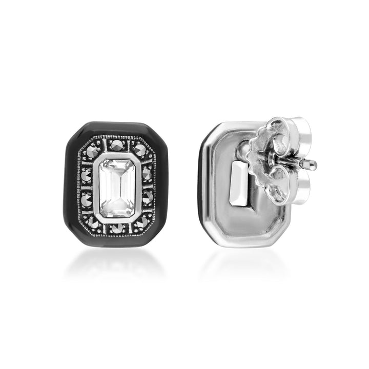 Ohrstecker im Art-Deco-Stil mit weißem Topas und Markasit